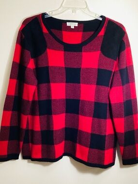 Orvis Sweater Women XL Red and Black Buffalo Plaid Wool Cashmere